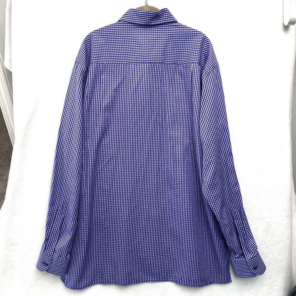 Ermenegildo Zegna Mens XXL Purple Gingham Check Button Down Shirt Made in Italy